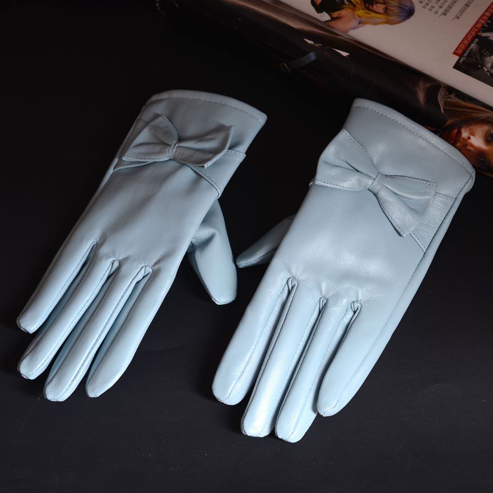 Sun Lady with the same style leather gloves female dermis Winter Short Cute Pink Goat Leather Gloves Thickened Warm Goat Leather Gloves Women