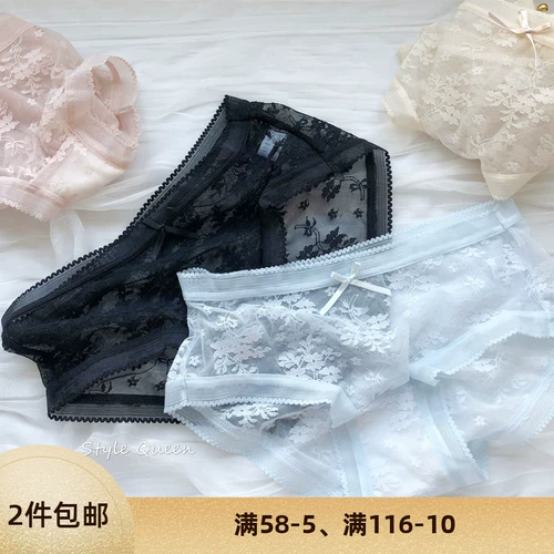 Нижнее белье, хлопковые кружевные штаны, японская сексуальная поясная сумка, трусы, средняя посадка, с акцентом на бедрах