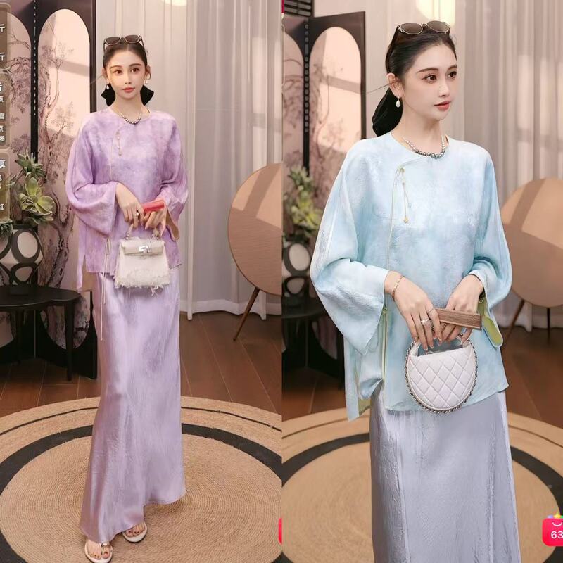 New Chinese-Style Mulberry Silk Interwoven Fragrant Cloud Silk Top 133-T6S20331