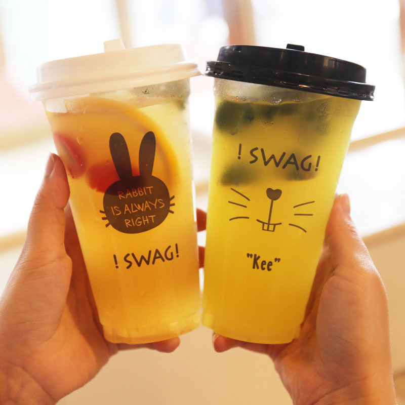 Disposable cup 90 caliber 500 700ML cartoon milk tea cup plastic cup cold drink juice with lid