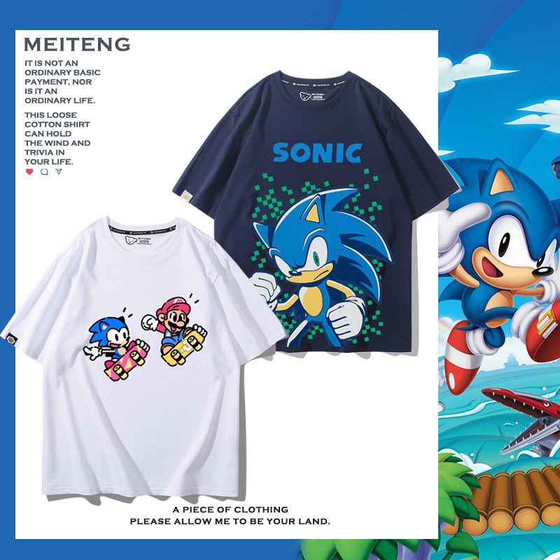 Sonic the Hedgehog Co-Branded Super Mario Pikachu Merchandise Short-Sleeved Unisex Summer Pure Cotton Versatile Casual T-Shirt