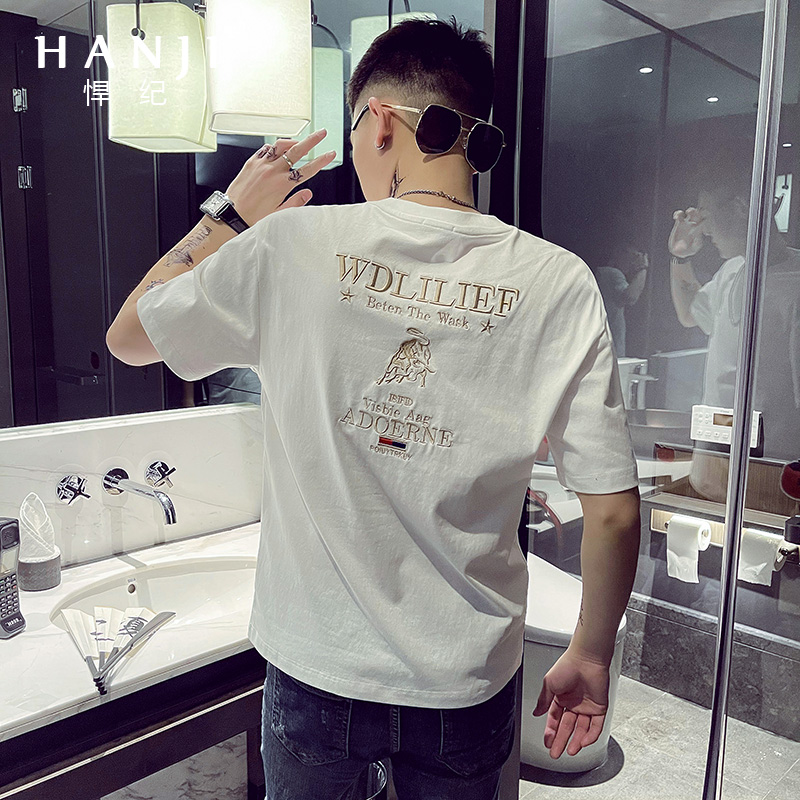 2022 new short sleeve T-shirt for men Summer Korean version Trend Tide Cards Half Sleeve Blouse Men's PURE COTTON T-SHIRT