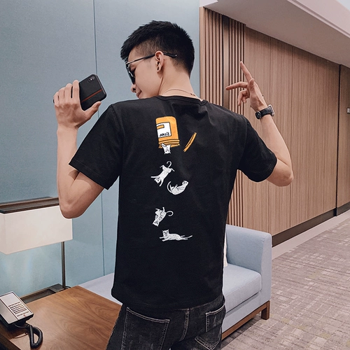 Летняя футболка с коротким рукавом, в корейском стиле, круглый воротник, популярно в интернете