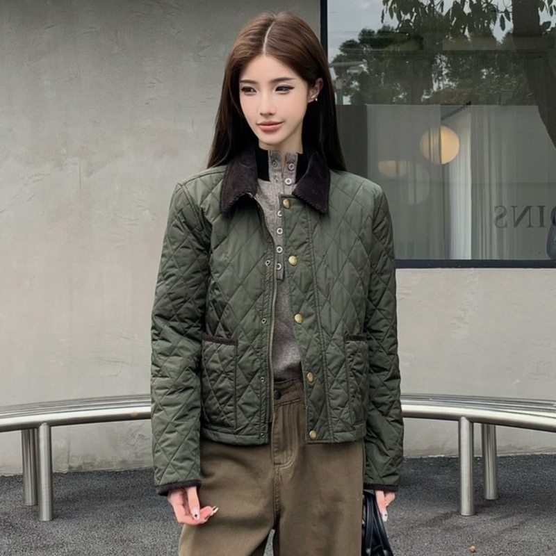 High-Quality Women's Clothing Autumn and Winter New Style Women's Quilted Nylon Barn Cotton Jacket Corduroy Collar Cotton Coat for Women