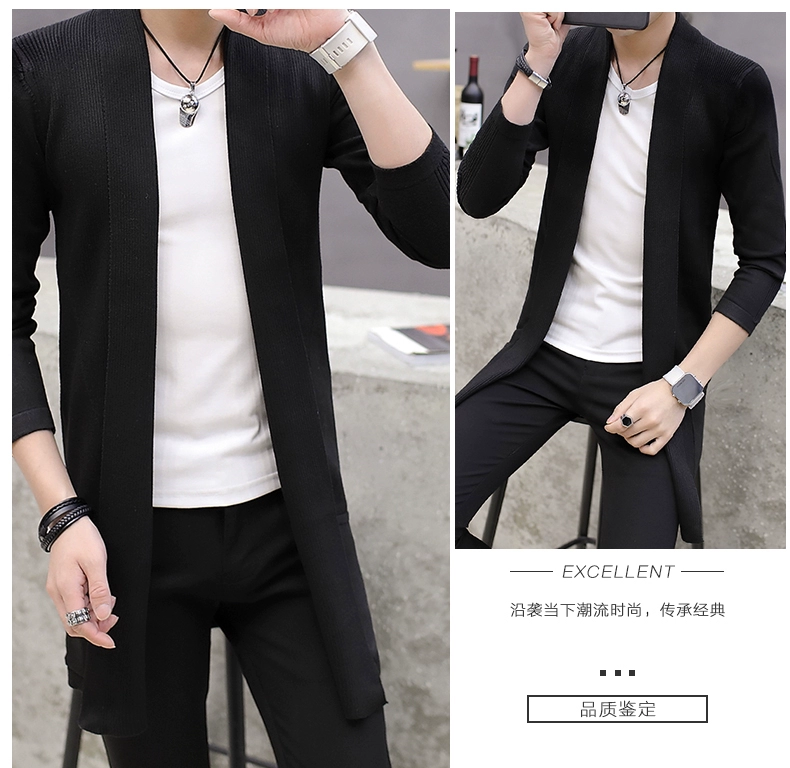 Mùa thu nam Áo len nam Áo len dệt kim Áo len nam Slim Slim Áo dài đan áo choàng nam - Cardigan