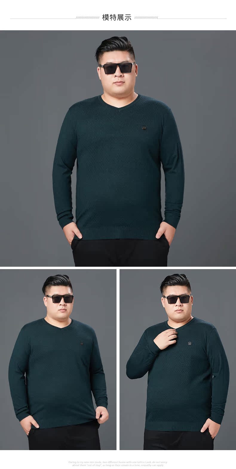 Mùa xuân và mùa thu mới cộng với phân bón XL áo len nam cổ chữ V lỏng lẻo áo len dài tay chất béo shop đồ nam cao cấp