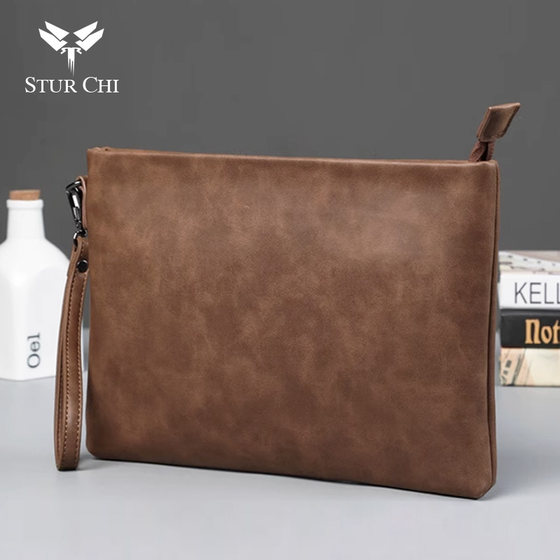 仕图驰手包男信封包高档男士疯马皮手拿包10寸大容量商务男包包