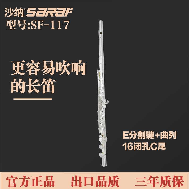 Shana Sf-117 Flute Instrument for Children and Adults, Beginner Entry-Level, C Key, Grading, 16 Holes, Closed Holes, Silver-Plated, E Split Key