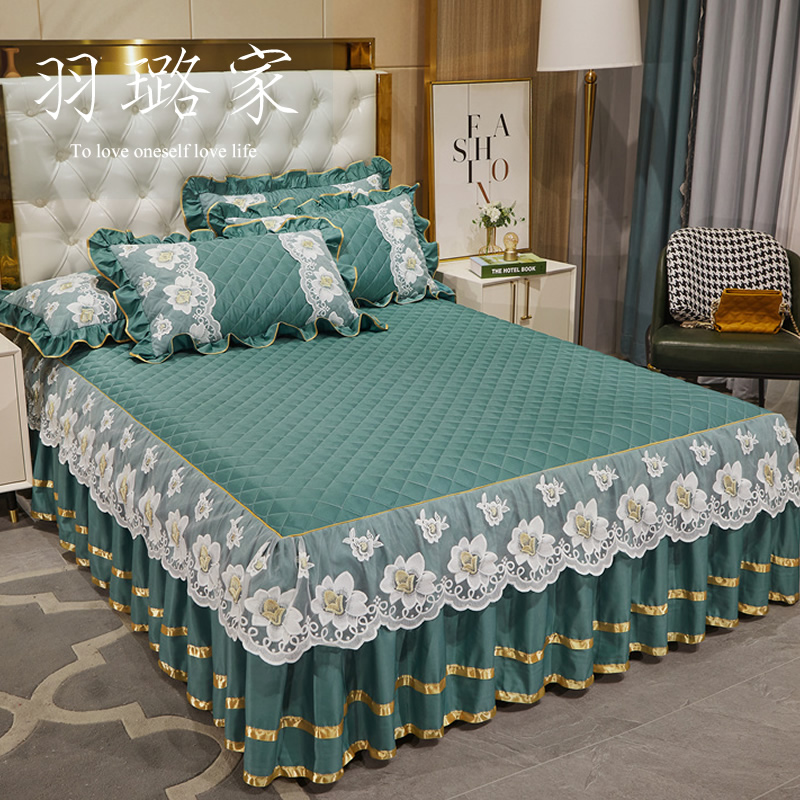 Four seasons quilted tencel bed cover bed skirt style one-piece lace spring and summer thick non-slip Simmons protective cover
