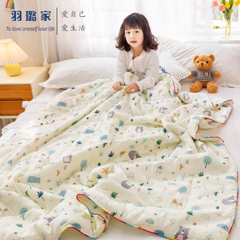 Class A baby boy full cotton summer cool quilted by double layer yarn day style pure cotton air conditioning quilt 120 * 150 * 200cm