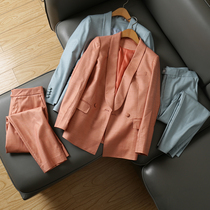 Workplace hard currency take a brave thin solid color doubled barge collar suit pants suit