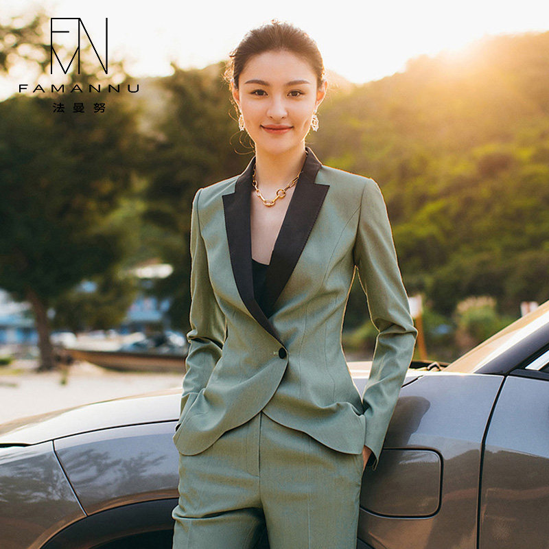 Temperament casual suit suit Goddess Fan High-end work clothes Spring and autumn style Fashion Splicing Collar Work Ol Work Clothes