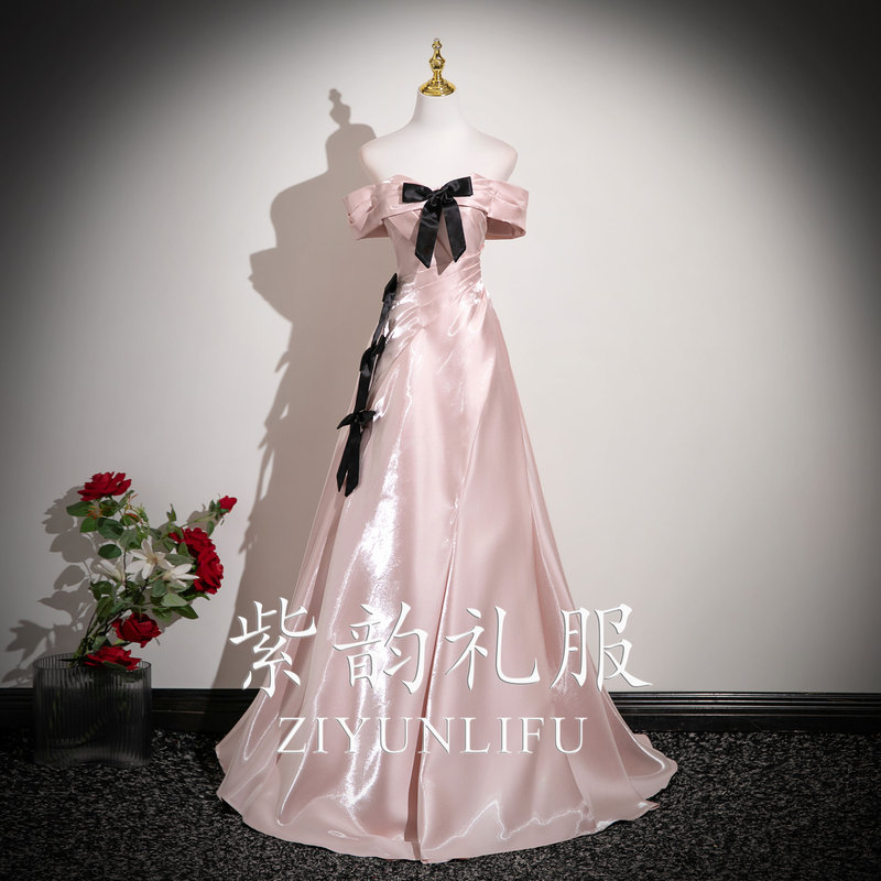 One-Shoulder Evening Dress 2026 New Style High-End Host Light Luxury Niche Adult Solo Performance Exam Dress