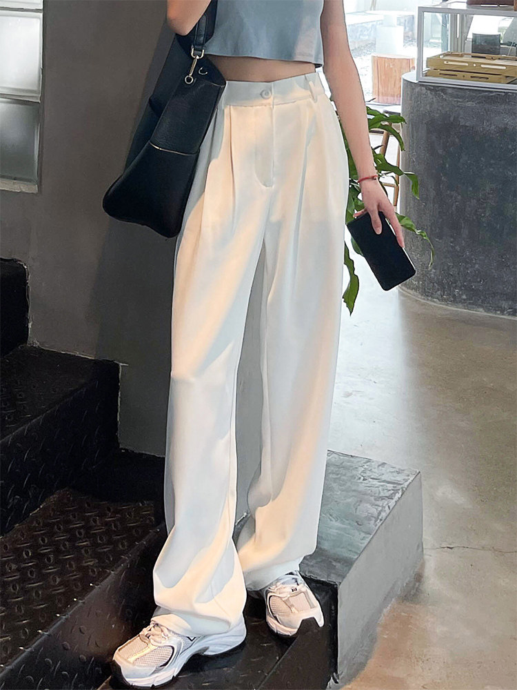 White wide-leg pants women's 2023 summer new high-waisted floor mopping trousers loose thin straight-leg suit pants