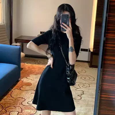 2021 summer new high waist temperament fashion simple short skirt small black skirt slim slim short sleeve dress
