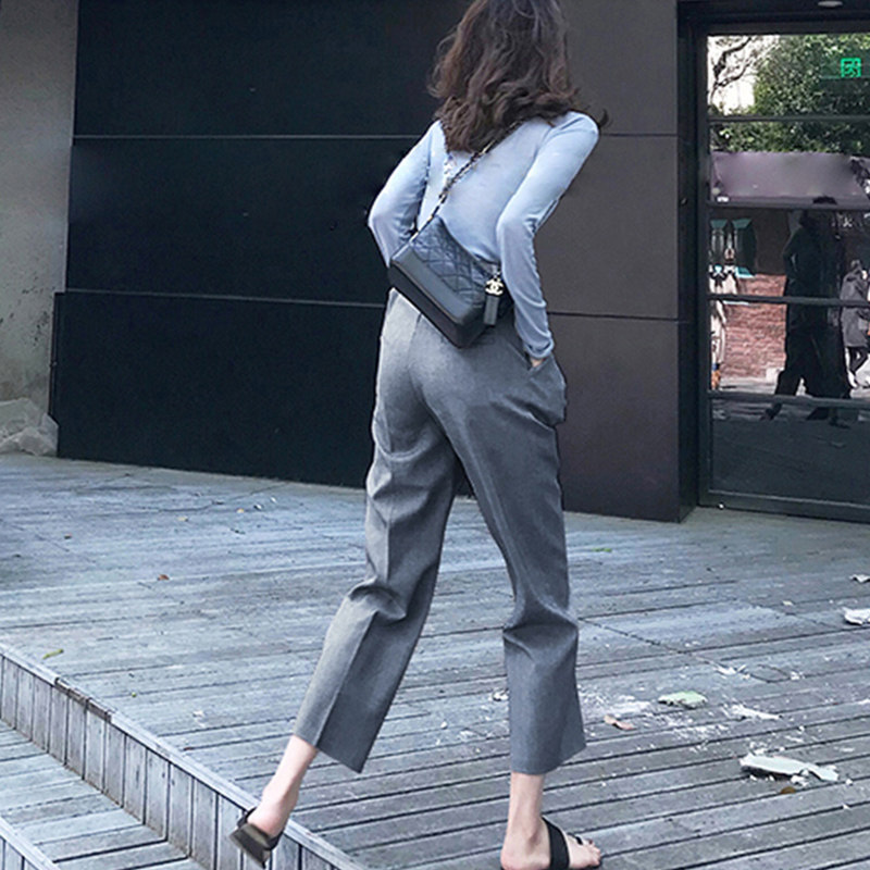 Summer season women's simple and elegant nine-point suit pants Loose casual large size small feet straight commuter professional pants