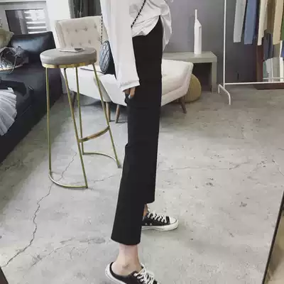 Micro-flared pants women's summer retro high waist black split suit pants slim slim casual pants nine-point cigarette tube pants