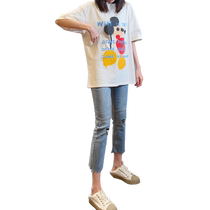 Raw edge straight jeans for women new summer style large size high-waisted cropped pants pear-shaped body slimming stretch cigarette pants