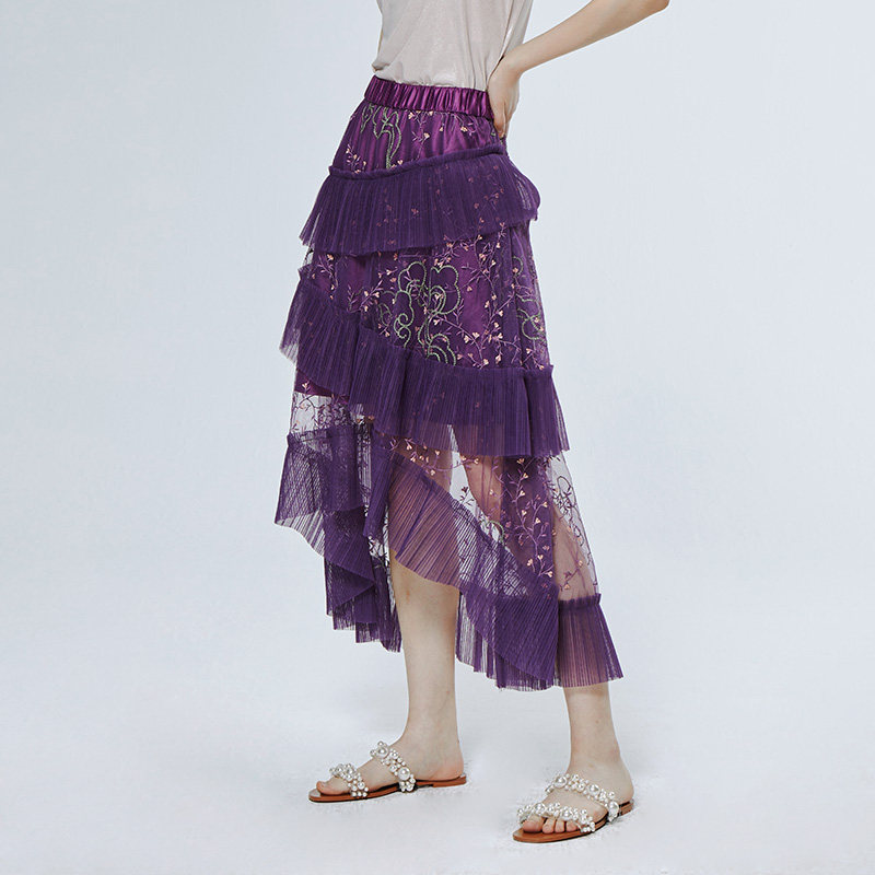 LE FAME Lafim Spring and Autumn Romantic Embroidery Mesh Waist Overskirt LF9Q11S01P196