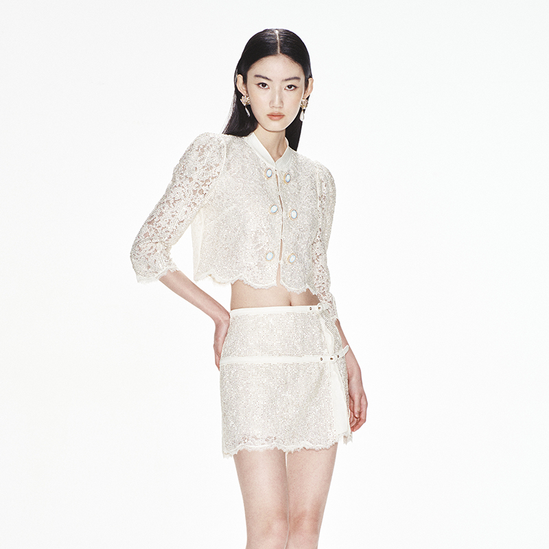Lefame Gorgeous Rhinestone-Embellished Chinese-Style Lace Cardigan Top for Women