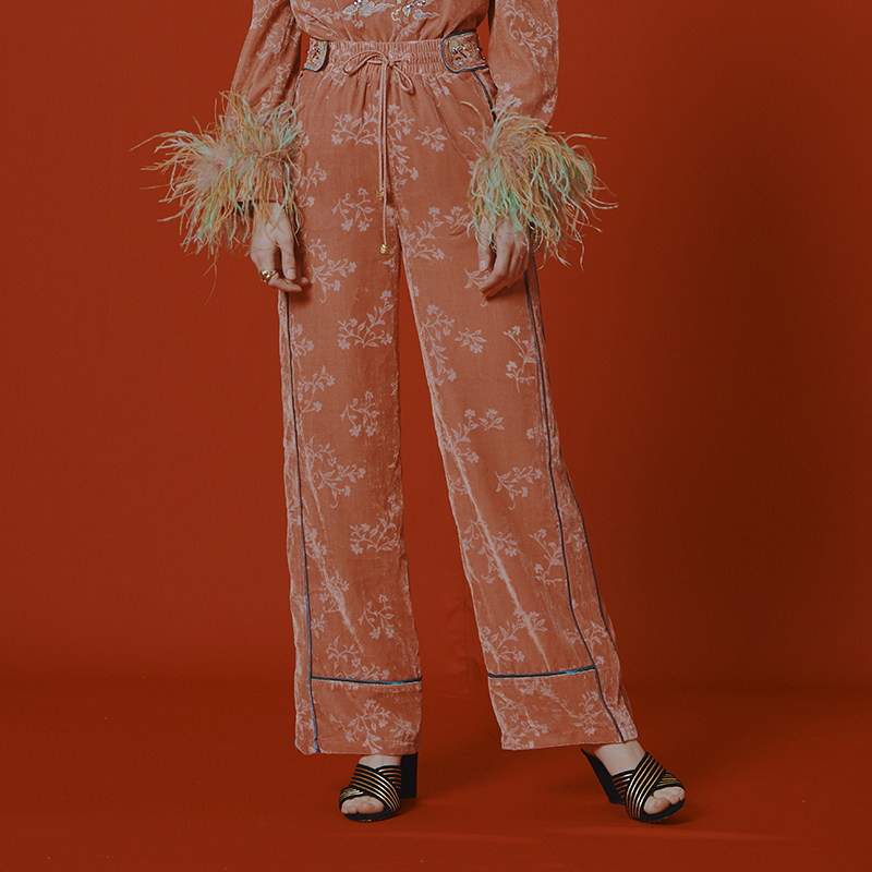 LE FAME Lafimu Spring and Autumn Chinese Style Embroidered Burned Velvet Pants LF9Q11P10R112