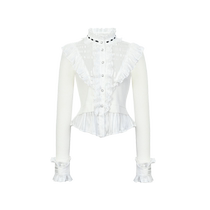 LE FAME LaFeim 2024 Spring new Romantic Lotus Leaf Edge Pearl Clasp Muscular Staple Shuttle splicing blouses