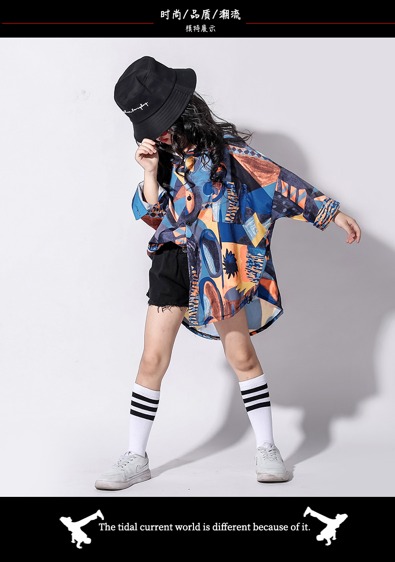 Quần áo khiêu vũ đường phố cô gái Hàn Quốc áo sơ mi hiphop trẻ em trang phục khiêu vũ jazz trang phục giáng sinh trẻ em