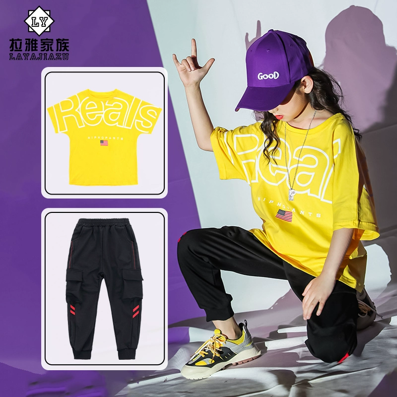 Bộ đồ hip-hop trẻ em bé gái hip-hop áo thun rộng hợp thời trang bé trai đẹp trai hiphop jazz dance trang phục - Trang phục