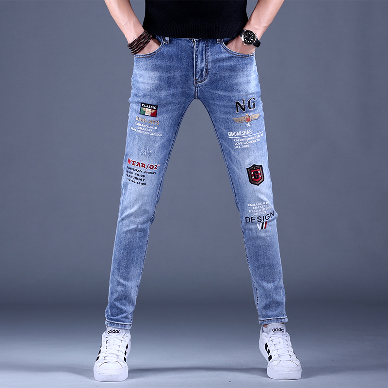 2026 New Men's Embroidered Jeans, Summer Thin Style, Trendy Men's Pants, Casual Floral Pants, Slim Fit Tapered Pants 2026 New Men's Embroidered Jeans, Summer Thin Style, Trendy Men's Pants, Casual Floral Pants, Slim Fit Tapered Pants