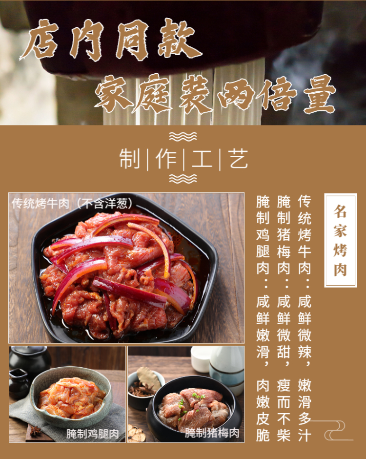 门店同款  汉拿山 腌制生牛肉猪肉鸡腿肉组合 1.05kg 图3