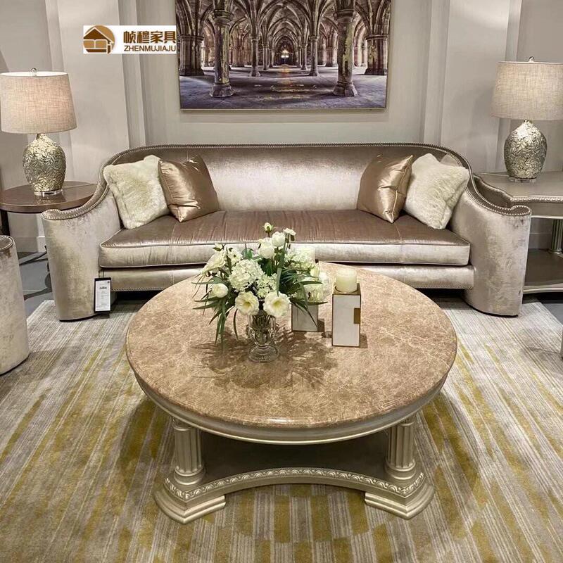 American-Style Light Luxury Velroy Fabric and Solid Wood Three-Seater Sofa, French Modern Villa Curved Single-Seater Modular Sofa American-Style Light Luxury Velroy Fabric and Solid Wood Three-Seater Sofa, French Modern Villa Curved Single-Seater Modular Sofa