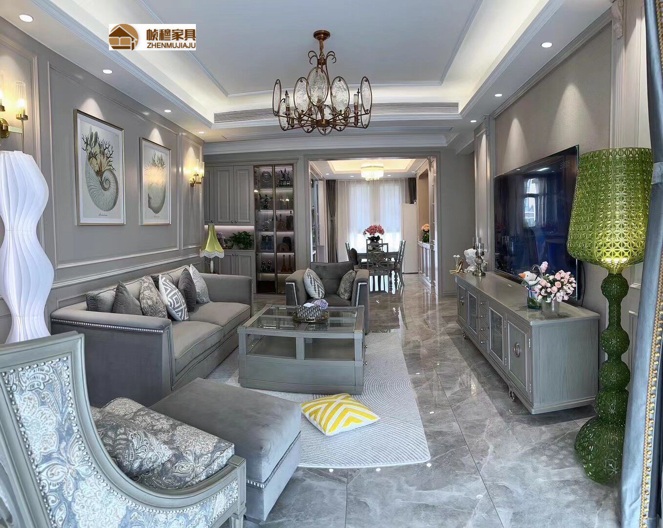 American Light Extravagant Trio Sofa Art Mory Impression Sofa Advanced Grey Mesh Red Burst Solid Wood Sofa-Taobao