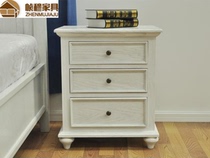 French court bedside table Mediterranean European pastoral bedside table American country solid wood three bucket White lockers