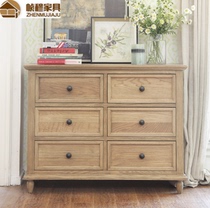 Original single European style French American country antique furniture oak solid wood six-bucket chest drawer type locker sideboard