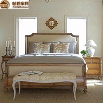 American Country 1 8 Oak Double Full Solid Wood Bed Vintage Old French 1 5 Solid Wood Bedside Soft Bag Cloth Bed