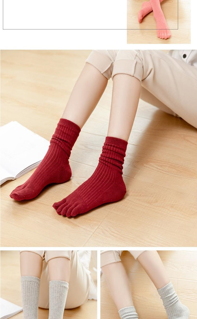 Blue Zixin len mùa thu và mùa đông len năm ngón tất nữ vớ dày cotton ấm trong ống kết hợp vớ rộng miệng mùa đông - Vớ bông tất cổ cao