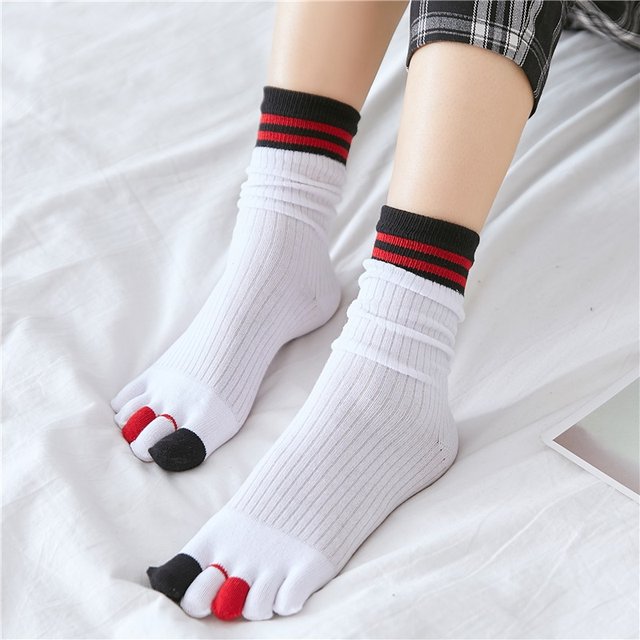 Lanzixin ດູໃບໄມ້ລົ່ນແລະລະດູຫນາວ socks ຫ້ານິ້ວມືສໍາລັບແມ່ຍິງທີ່ບໍລິສຸດຝ້າຍກາງ-ສູງ socks ແຍກ toe ວິທະຍາໄລຂອງແມ່ຍິງຝ້າຍທໍ່ຍາວ