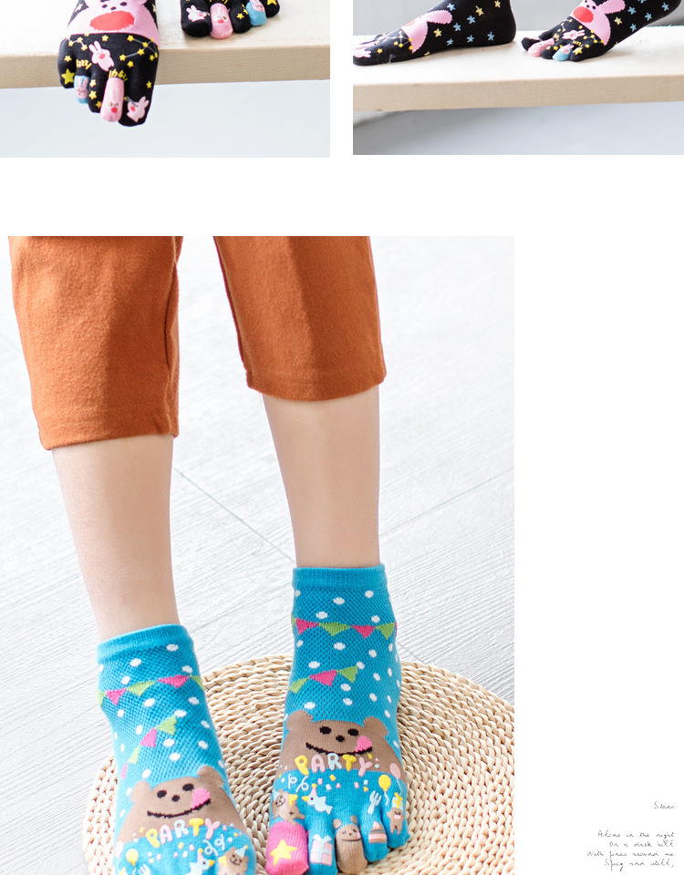 Blue Zixin phim hoạt hình dễ thương năm ngón tay vớ nữ vớ cotton ống ngắn chân vớ thoáng khí thoải mái tất nam cổ ngắn