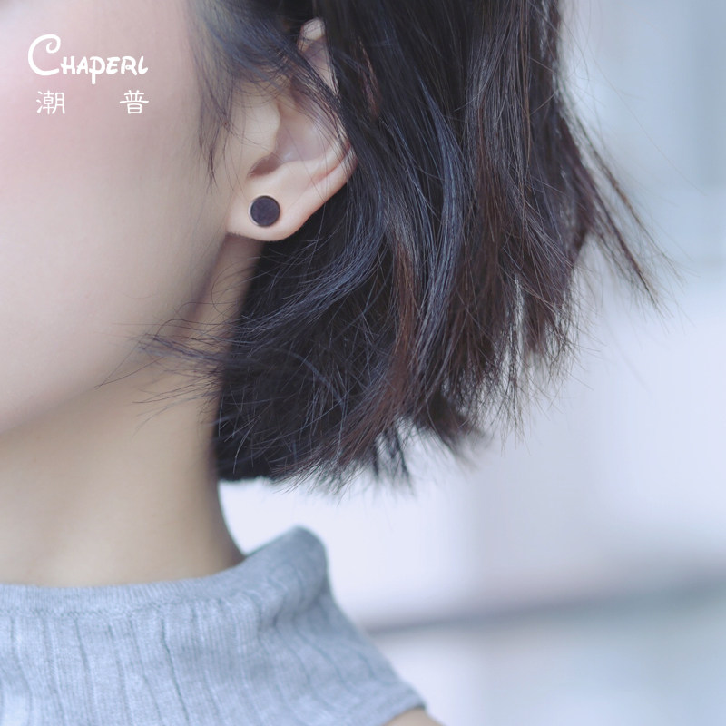 Pure silver ear nail woman 2022 new wave black agate single retro black ensemble brief lukewarm man earrings earrings