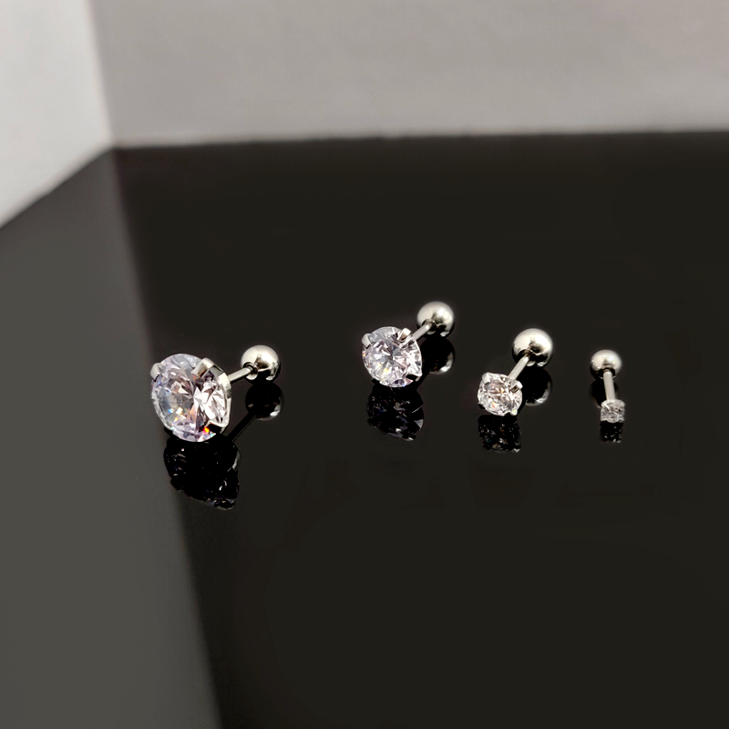 2022 new trendy ear bone small ear acupuncture fine needle female cartilage screw twist button imitation drill double ear hole super flash single male