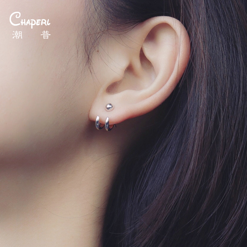 Neutral stud earrings 2020 new fashion women's retro Hong Kong wind cold breeze a three-wearing net red 925 silver earrings earrings