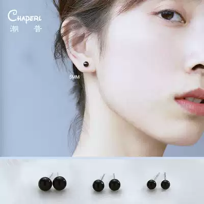 925 sterling silver black ear bone small ear needle female retro simple small 2021 New Tide raise ear earrings earrings
