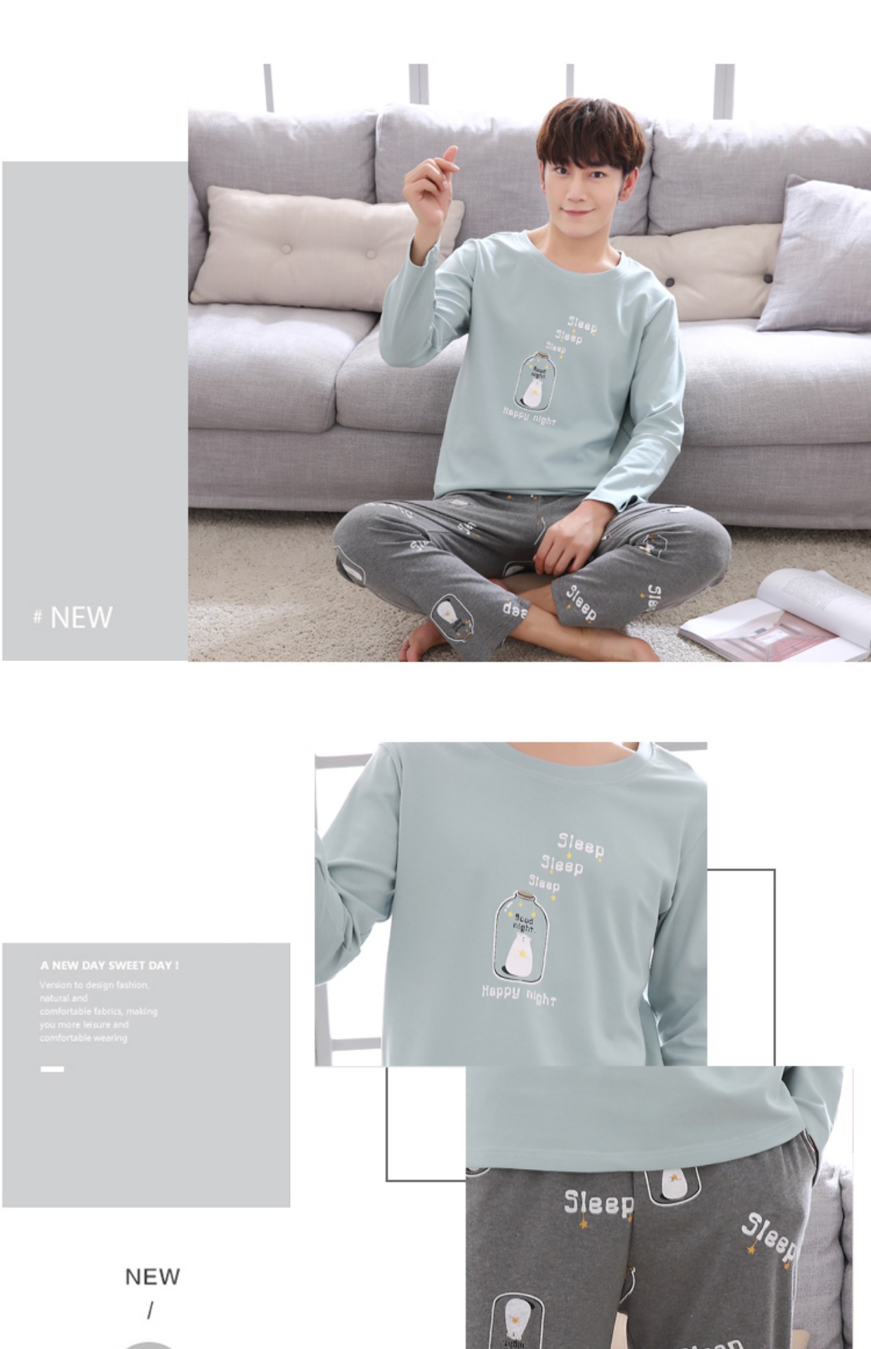 Bộ đồ ngủ nam mùa xuân và mùa đông mùa đông Quần dài tay Cotton Hoạt hình thường thanh niên Cotton Bộ dịch vụ gia đình Hàn Quốc đồ bộ cát hàn