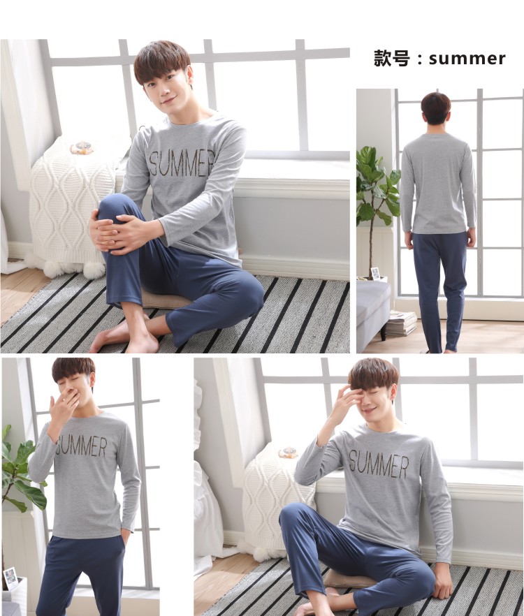 Bộ đồ ngủ nam mùa xuân và mùa đông mùa đông Quần dài tay Cotton Hoạt hình thường thanh niên Cotton Bộ dịch vụ gia đình Hàn Quốc đồ bộ cát hàn
