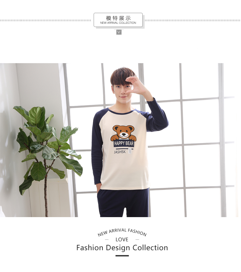 Bộ đồ ngủ nam mùa xuân và mùa đông mùa đông Quần dài tay Cotton Hoạt hình thường thanh niên Cotton Bộ dịch vụ gia đình Hàn Quốc đồ bộ cát hàn