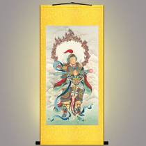 The portrait of Wei Tuo Bodhisattva the Buddha statue of Wei Tuo the heavenly protector the retro scroll hanging decoration painting in the temple hall
