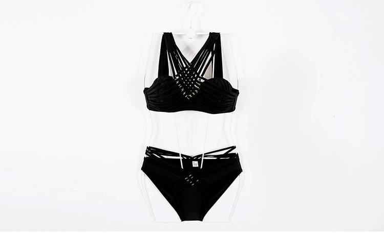 Bộ bikini màu đỏ chia tam giác khí màu xám áo tắm thép tấm tập hợp ngực nữ - Bikinis áo tắm 1 mảnh