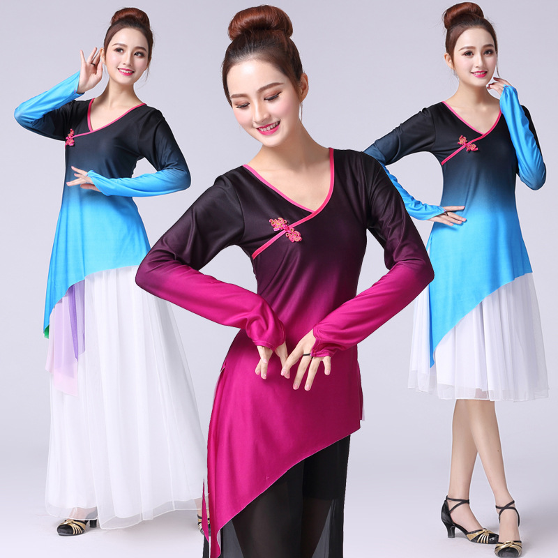 New gradient long-sleeved net gauze clothes classical dance gauze Han Tang classroom basic training clothes Han Tang training clothes