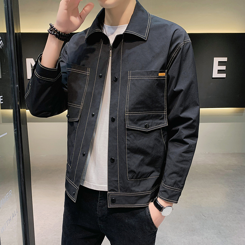 Spring and Autumn Tide Brand Men's Jacket Casual Solid Color Tooling Thin Denim Shirt Jacket Jacket Versatile Lapel Top