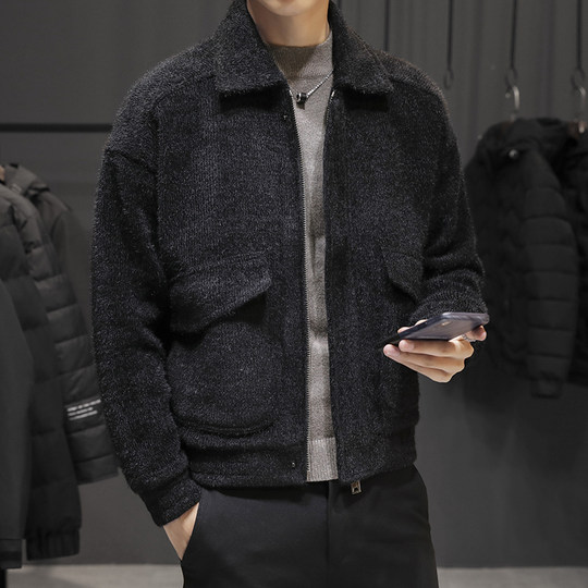 2022 new autumn and winter short jacket men's trendy korean style mink velvet thickened men's spring and autumn woolen coat